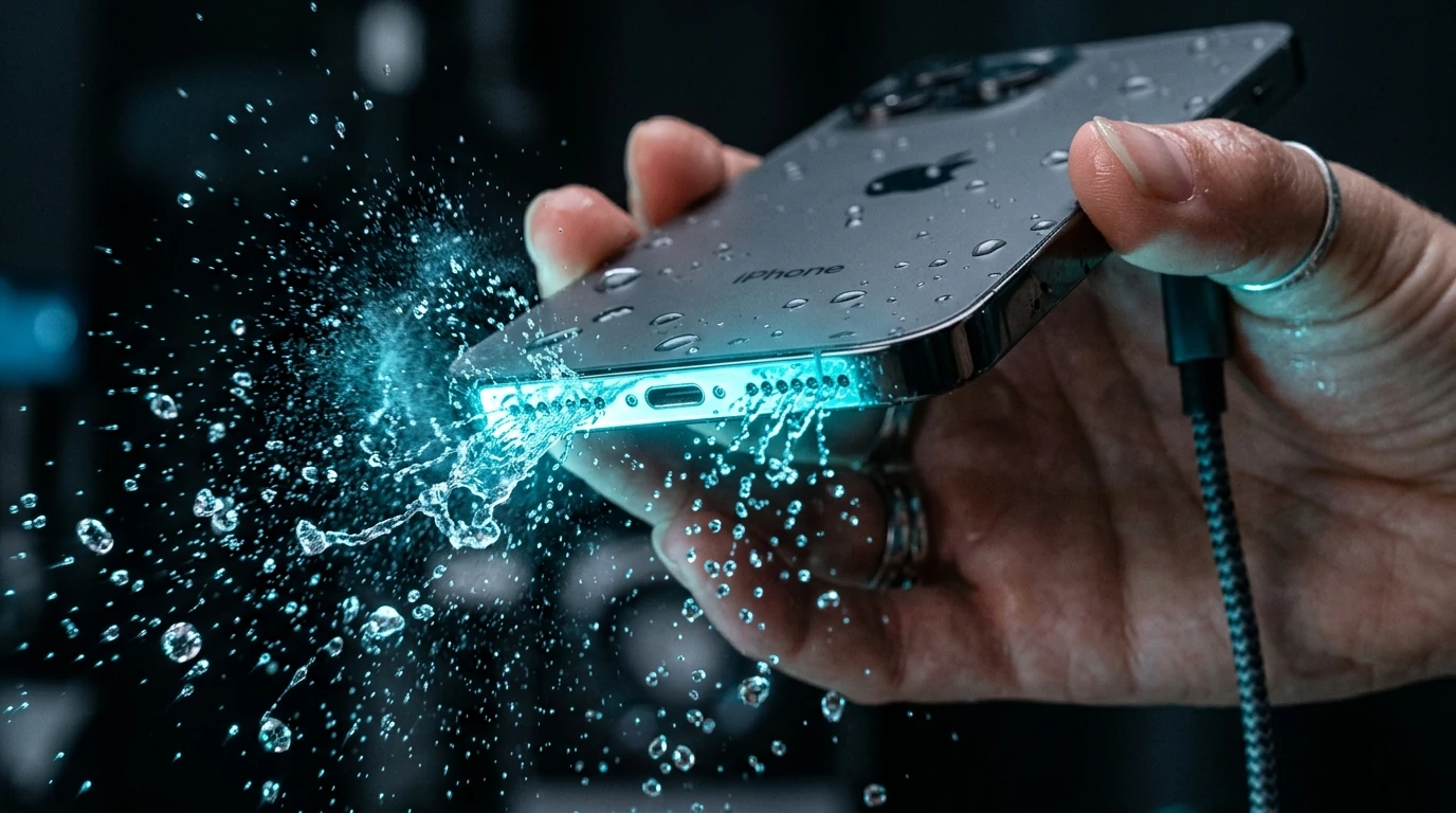 Acoustic water ejection wave pulsing water droplets from smartphone speaker